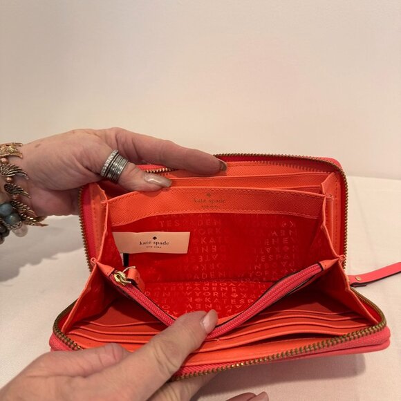 NWOT Kate Spade Coral Perforated Zip-Around Wallet With Gold Hardware orange NEW - Picture 8 of 11